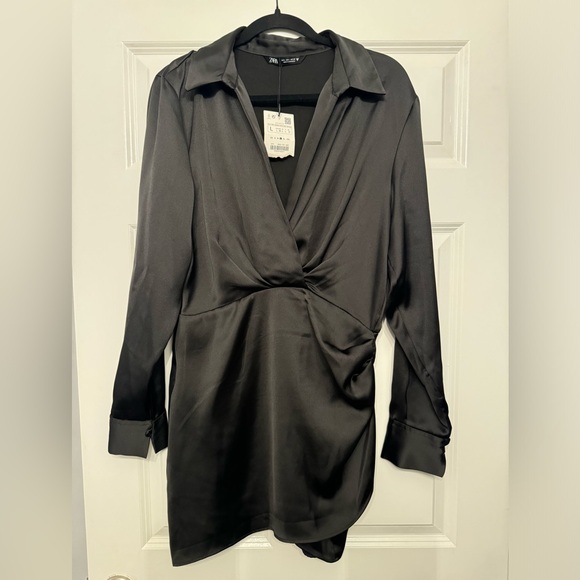 Zara Black Asymmetrical Wrap Sheath Dress - Picture 1 of 3